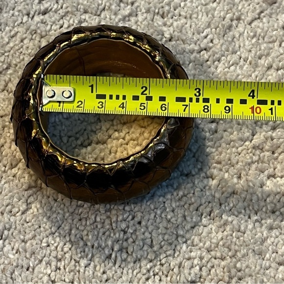 Ted Rossi Python wrapped Bangle Bracelet Chunky 1.5" Metallic Leather Brown - Picture 6 of 7
